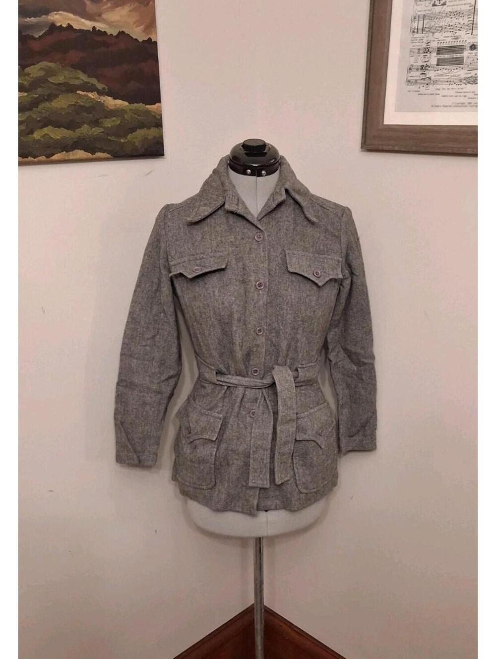 Vintage 70s College Town Wool Jacket, Grey Belted MCM Retro